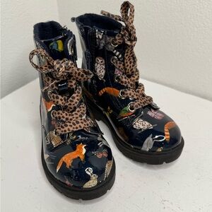 RARE Kelzuki for H&M Patent Combat Boots with Animal Print and leopard laces 9